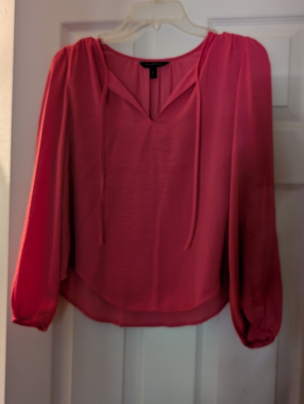 LOFT Fuchsia V-Neck Tie Long-Sleeve Blouse